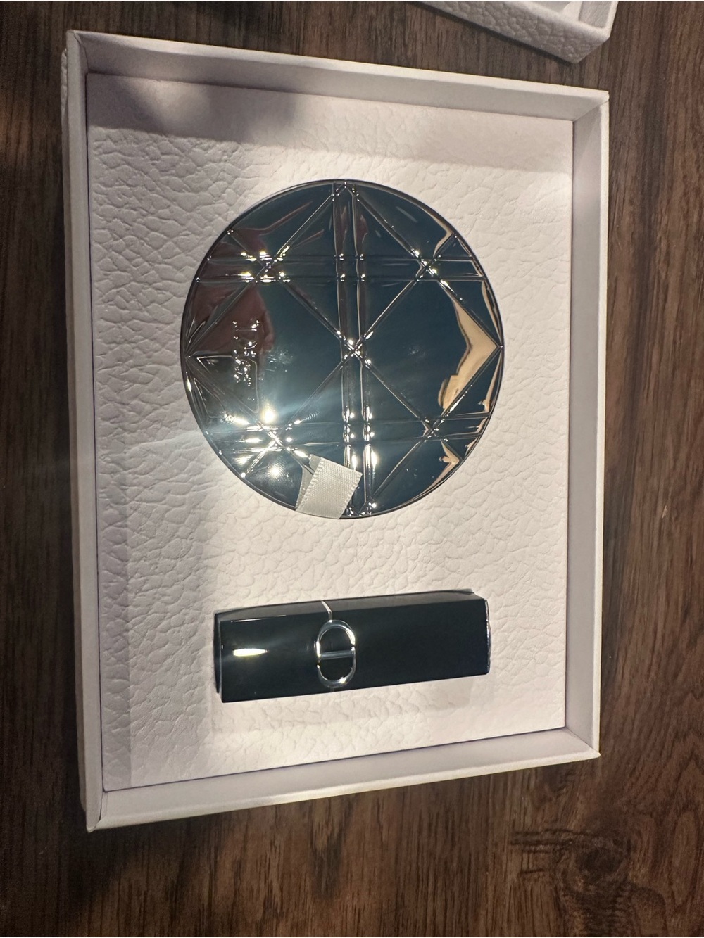 Dior two piece gift set silver mirror and mini lipstick